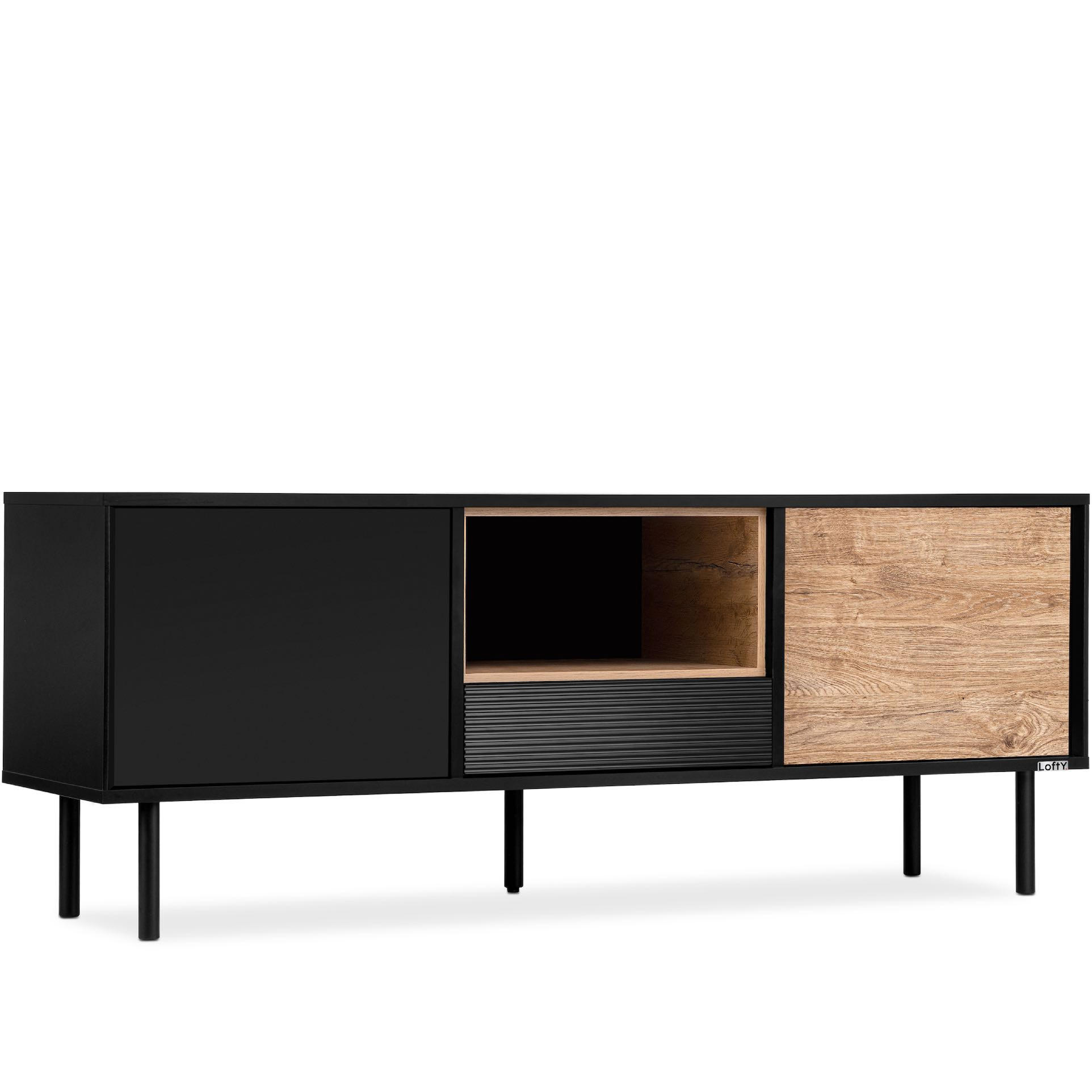 TV-SCHRANK LOFTY Loft-Stil, schwarz - Eichefarben/Schwarz, Holzwerkstoff (152/59/41cm) - KONSIMO®