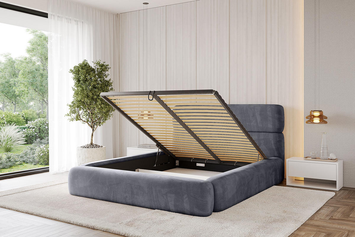 POLSTERBETT mit Bettkasten und Lattenrost, Bett mit Matratze H3/H4 - ENORA 200x200 Dunkelgrau - Dunkelgrau, Holzwerkstoff/Textil (200/200cm) - ALTDECOR