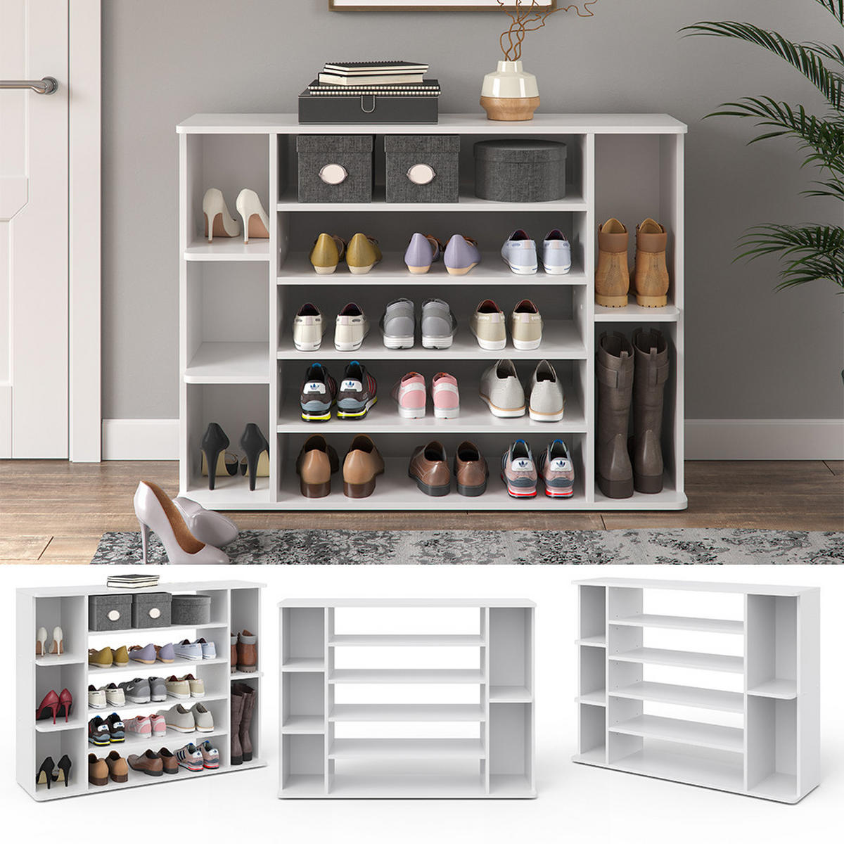 SCHUHREGAL Levin Weiß 116.2 x 87.4 cm - Weiß, Holzwerkstoff (116.2/87.4/30.1cm) - Vicco