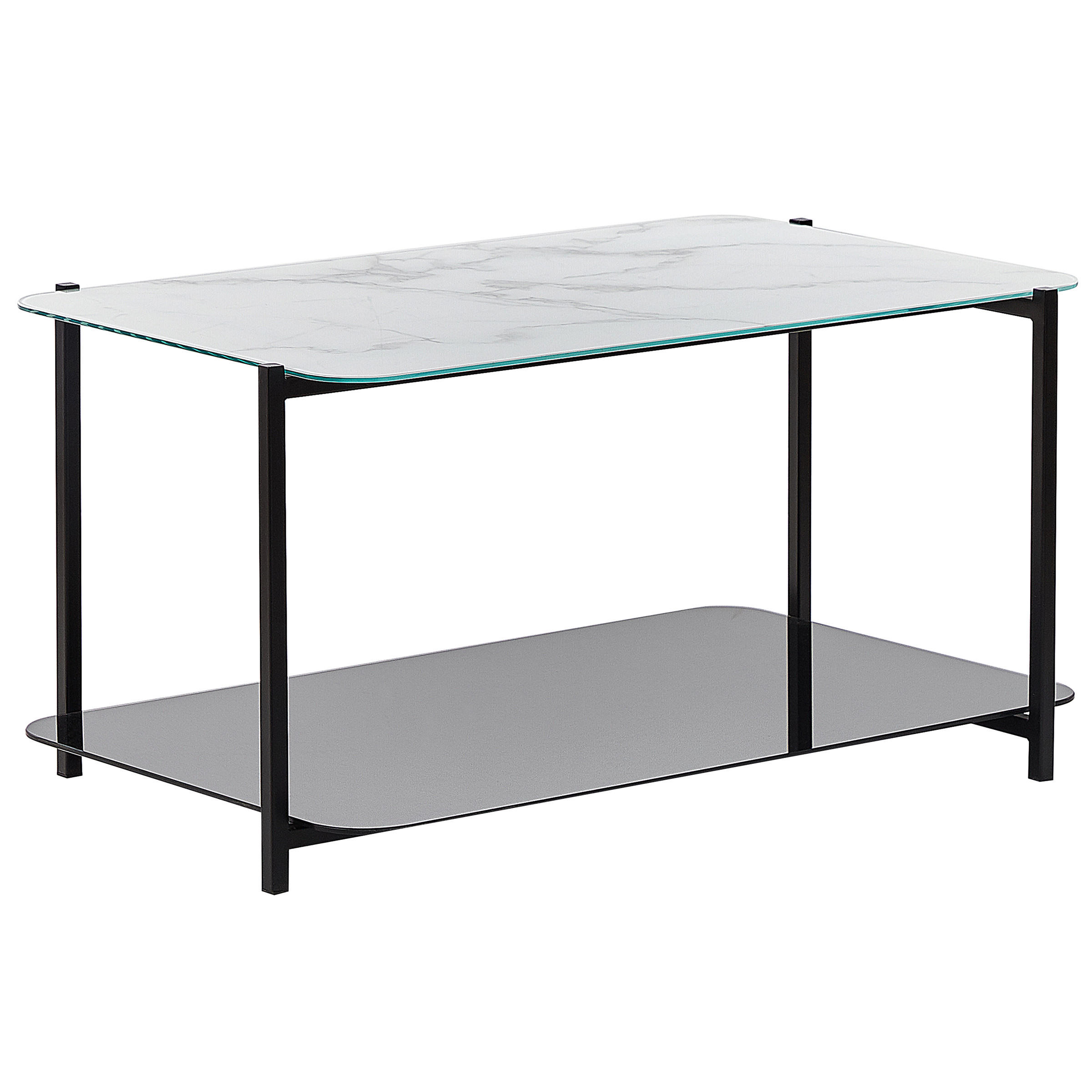 COUCHTISCH Marmor Optik weiß/schwarz rechteckig Gloster - Schwarz/Weiß, Glas (47/77/40cm) - Beliani