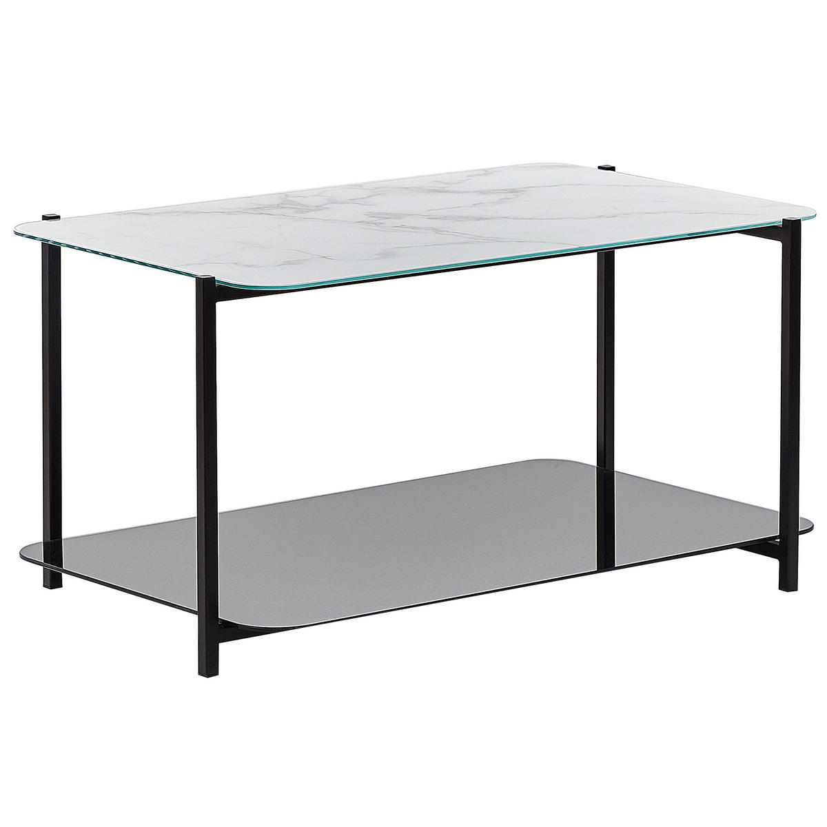 COUCHTISCH Marmor Optik weiß/schwarz rechteckig Gloster - Schwarz/Weiß, Glas (47/77/40cm) - Beliani