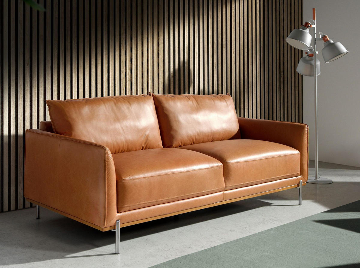 SOFA 3-Sitzer-Sofa aus braunem Leder 210/88/83 cm - Dunkelgrau/Braun, Leder (210/83/88cm) - ANGEL CERDA