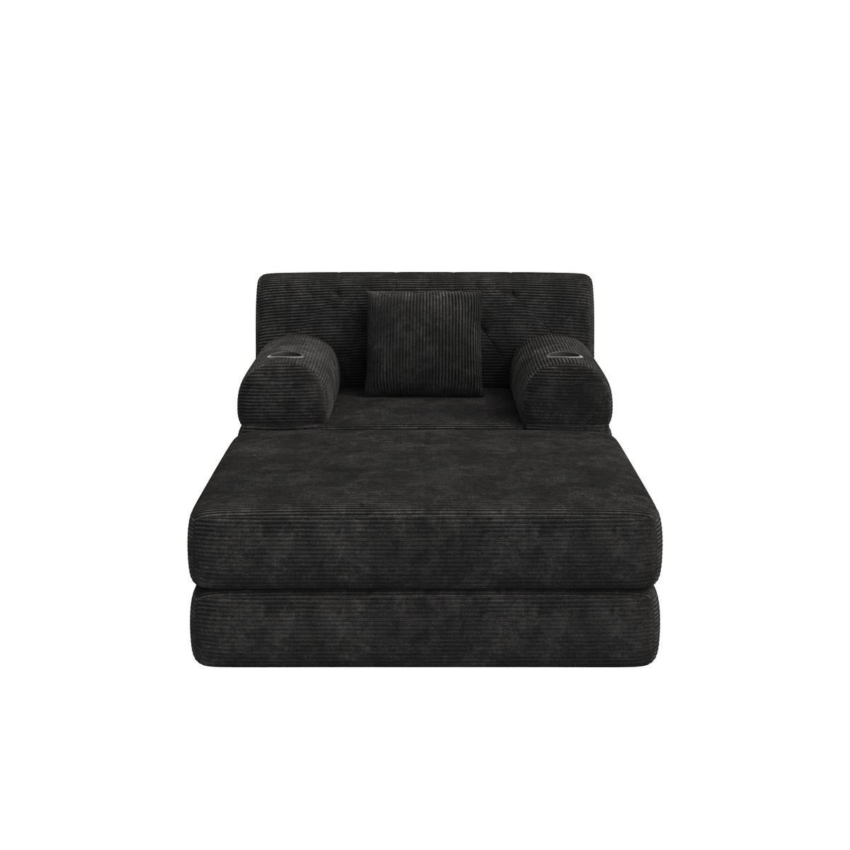 SCHLAFSOFA mit Hocker und Liegefunktion aus Cord mit Getränkehaltern - Schwarz, Textil (191/60/162cm) - EVRYAE