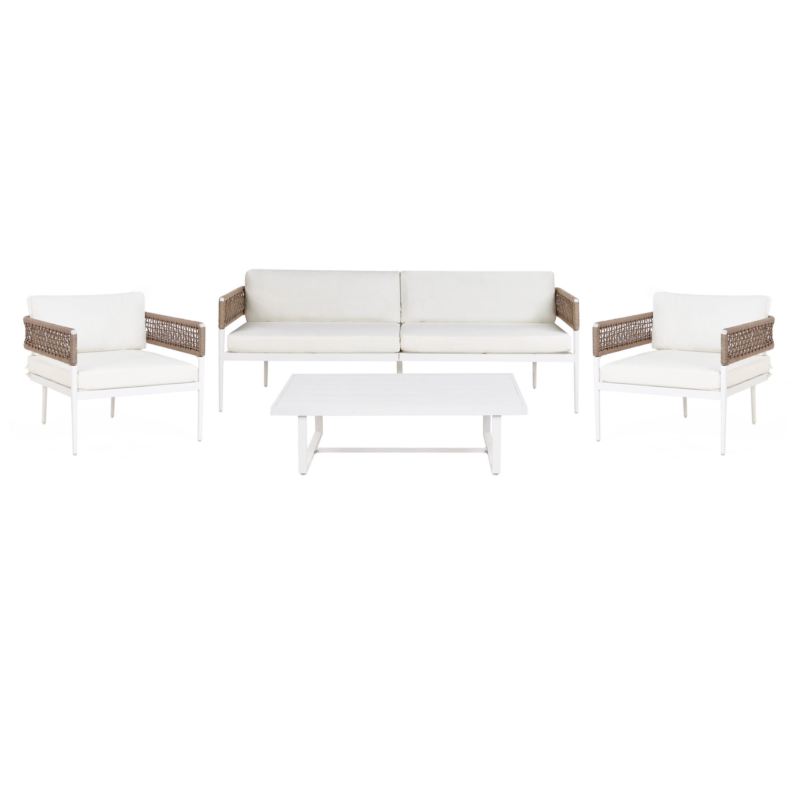 LOUNGE-SET 4-sitzer Symmetrisch Aluminium Weiß Serla - Beige/Weiß, Metall - Beliani