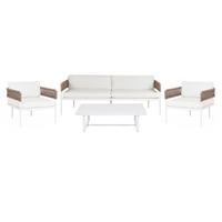 LOUNGE-SET 4-sitzer Symmetrisch Aluminium Weiß Serla - Beige/Weiß, Metall - Beliani