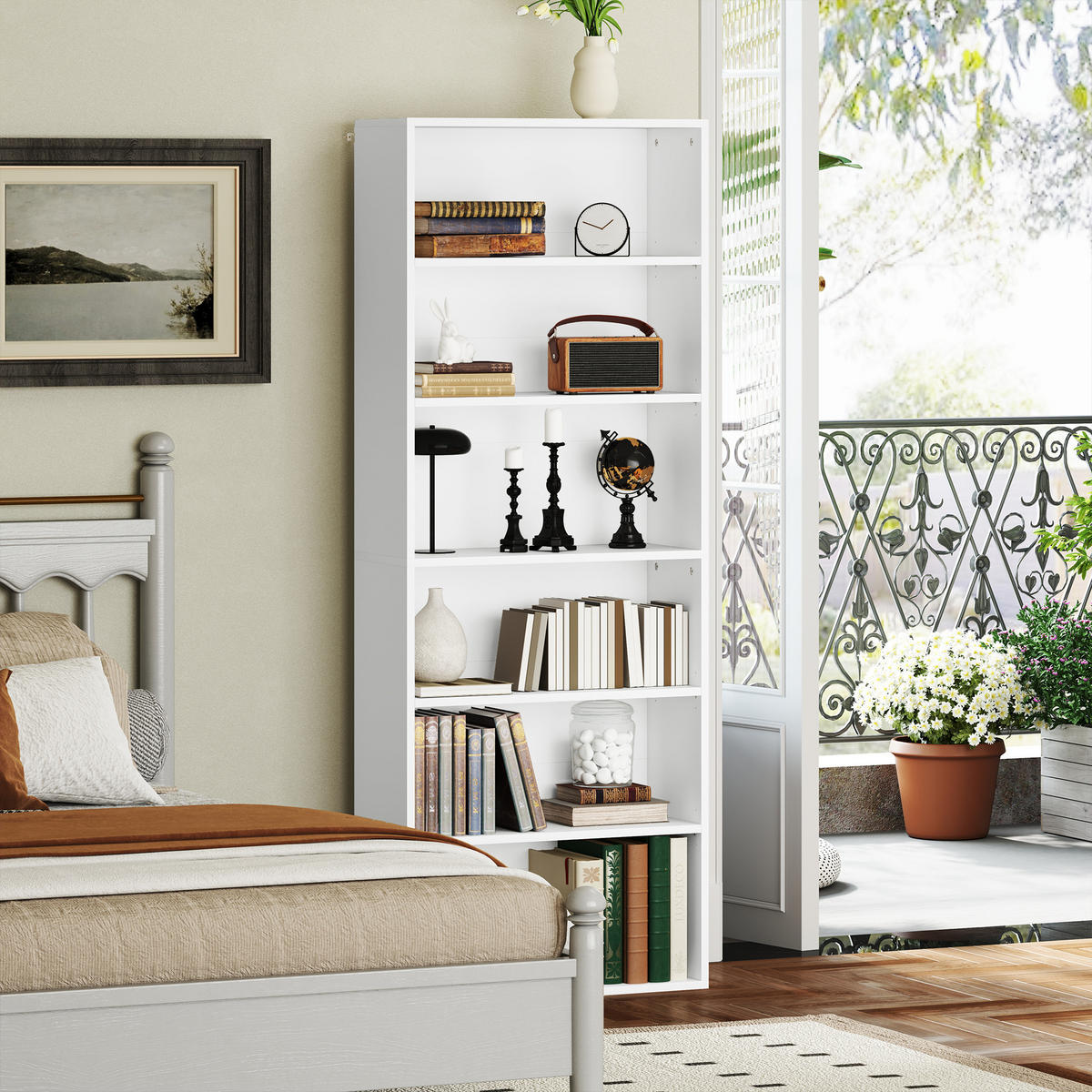 BÜCHERREGAL mit Verstellbare Ablage, Weiß - Weiß, Karton (24/158.5/60cm) - HOMCOM