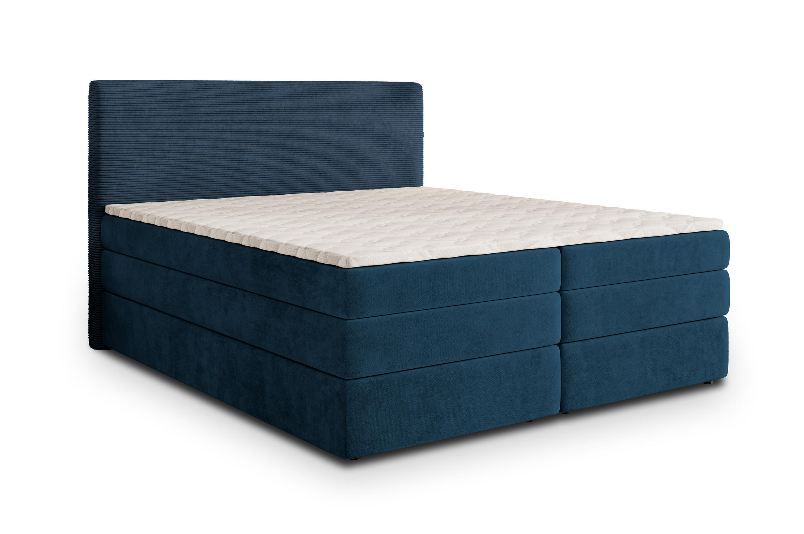 BOXSPRINGBETT MATERN 140x200 cm mit Matratze und Topper - Blau - Blau, Holz (140/200cm) - MASSENO