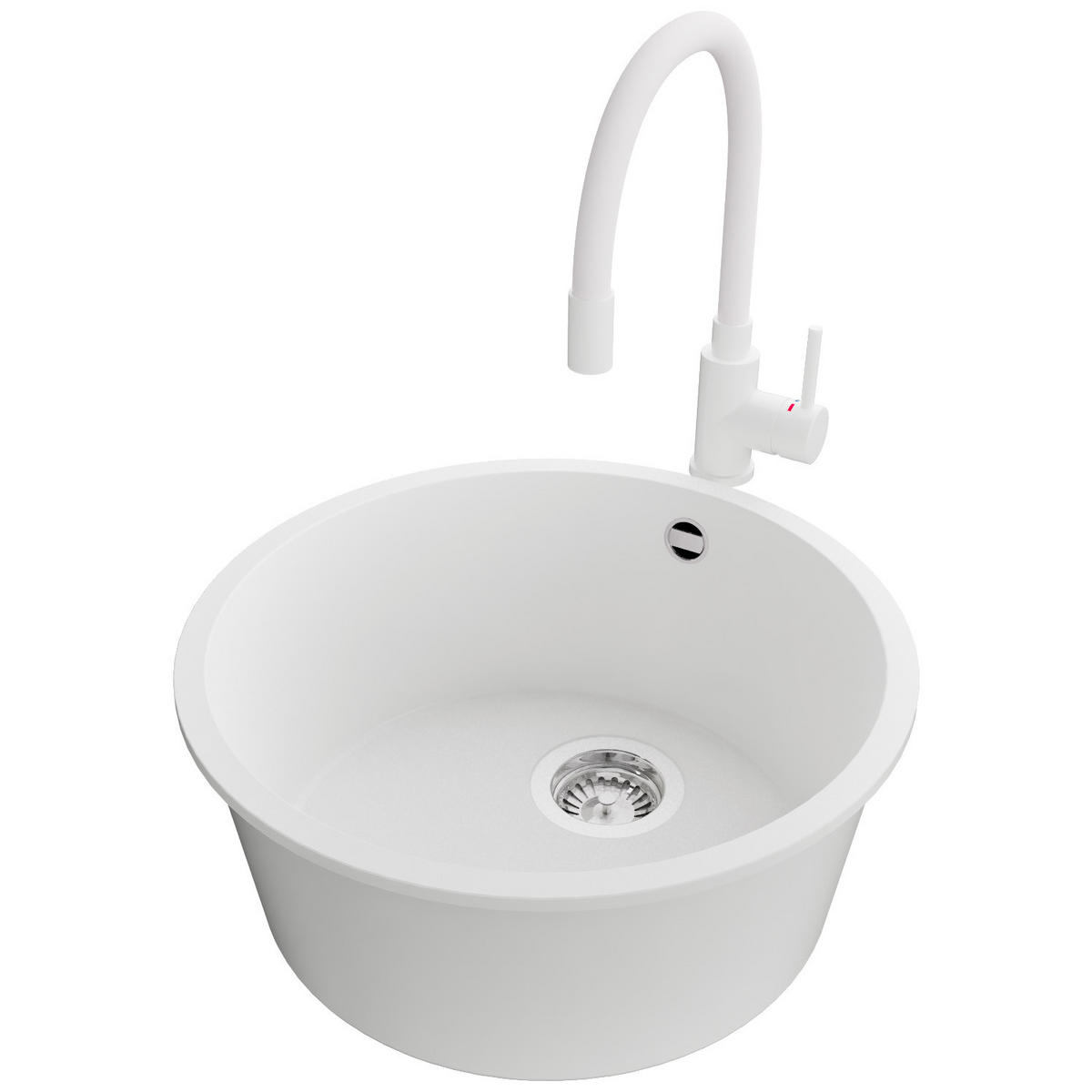 GRANITSPÜLE Valletta Slim, 2-er set Weiß 46/46 cm 1 Becken + Küchenarmatur 38/14 cm + Ablauf-Set ab 50er Unterschrank - Chromfarben/Weiß, Kunststoff (46/20/46cm) - Primagran