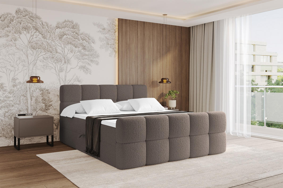 BOXBETT mit Matratze H4 - FAMA-Z - 140x200 cm Braun Quelle - Braun, Holzwerkstoff (140/200cm) - ALTDECOR