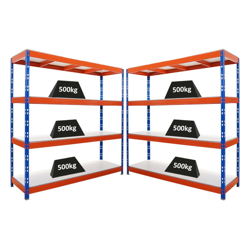 SCHWERLASTREGAL Rhino 2er-Set 200x200x60 cm 4 Melamin-Ebenen 16mm Fachlast 500 kg Blau/Orange - Blau/Orange, Metall (400/200/60cm) - PROREGAL