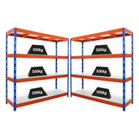 SCHWERLASTREGAL Rhino 2er-Set 200x200x60 cm 4 Melamin-Ebenen 16mm Fachlast 500 kg Blau/Orange - Blau/Orange, Metall (400/200/60cm) - PROREGAL