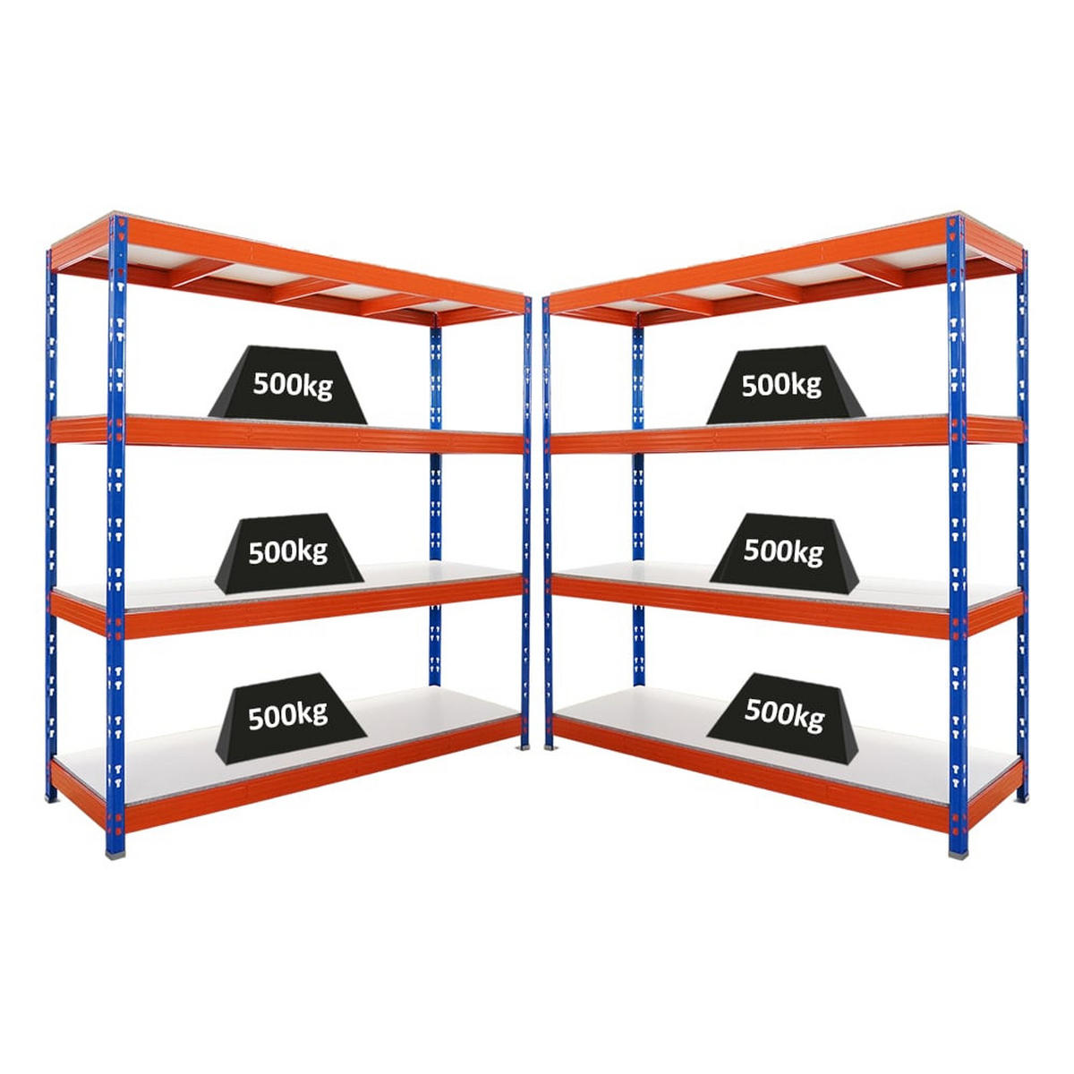 SCHWERLASTREGAL Rhino 2er-Set 200x200x60 cm 4 Melamin-Ebenen 16mm Fachlast 500 kg Blau/Orange - Blau/Orange, Metall (400/200/60cm) - PROREGAL