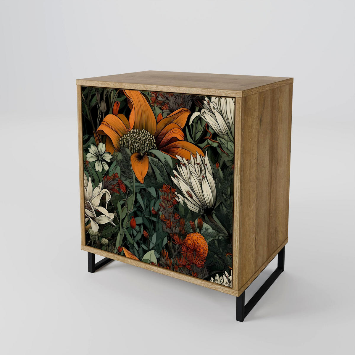 SIDEBOARD MIDNIGHT SPROUT, Eichefarben, 57,5x42x72,5 cm, Schwarze Metallfüße - Eichefarben/Multicolor, Holzwerkstoff/Metall (57.5/72.5/42cm) - SpaceRebels