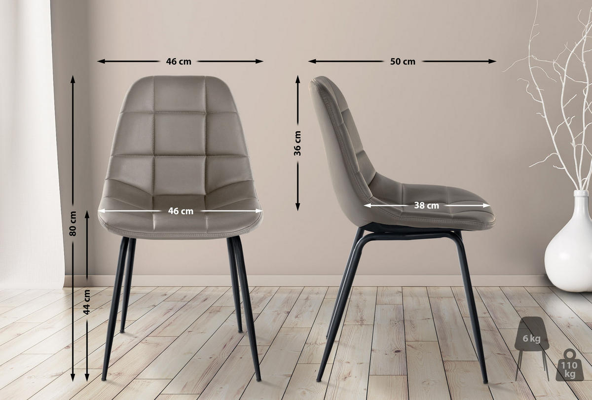 STUHL Lederlook taupe - Taupe/Schwarz, Textil/Metall (46/82/52cm) - CLP