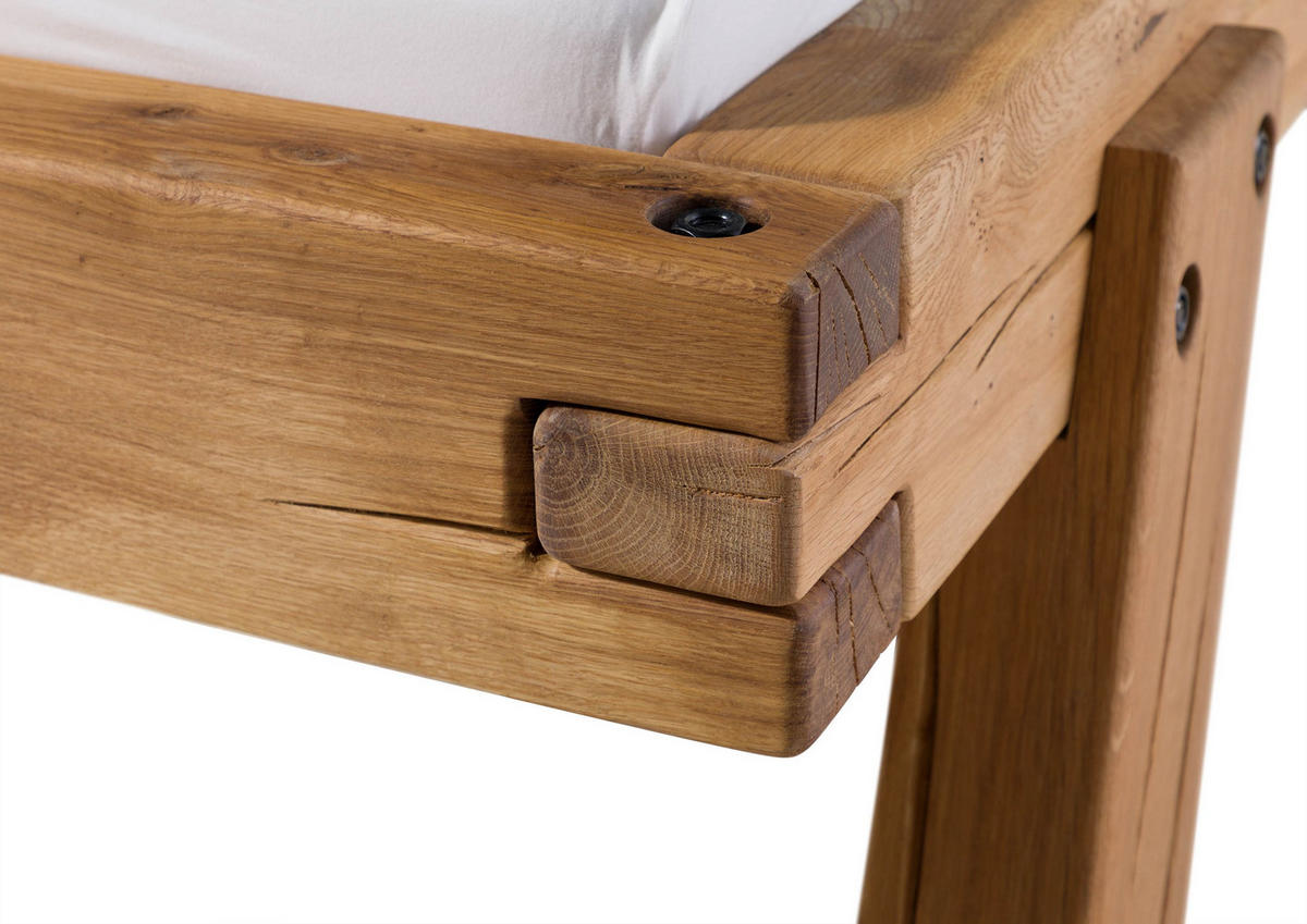BETT Massivholz Wildeiche 140 x 200 x 72 natur BALKENMÖBEL #140 - Braun, Holz (140/200cm) - Massivmoebel24