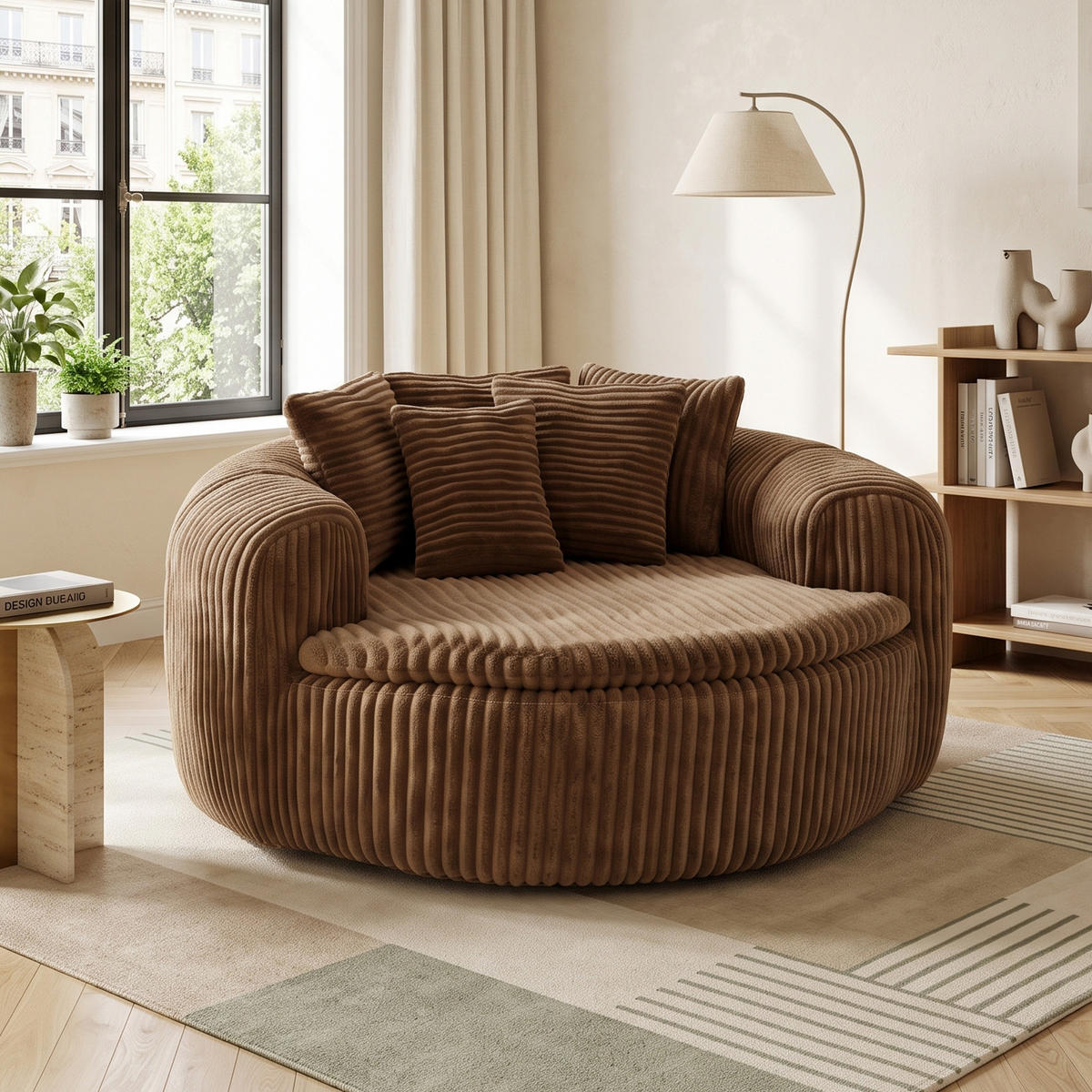 SITZSACK Cord Extrabreit mit 5 Kissen - Sandfarben, Textil (145/59/133cm) - Urban Meuble