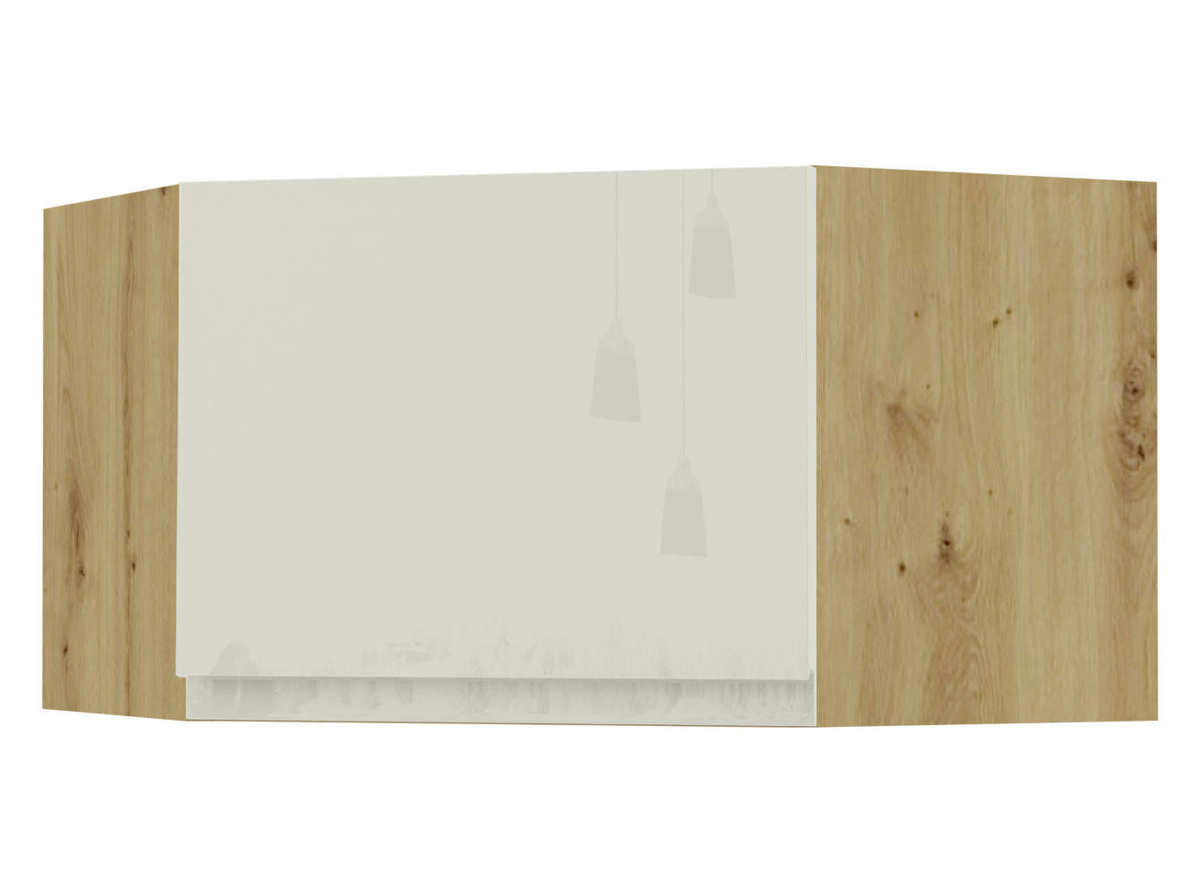 ECKHÄNGESCHRANK Florence W10/60/36 Eiche Artisan / RAL 1013 perlweiß HG 60 / 60 / 36cm - Türanschlag links - Weiß Hochglanz/Eiche Artisan, Holz/Holzwerkstoff (60/36/60cm) - Feldmann-Wohnen