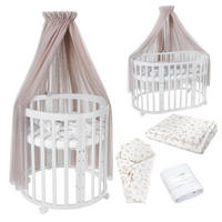 BABYBETT WHITE OVAL 7in1 mit Matratze und Himmelset - Taupe/Naturfarben, Holz/Textil