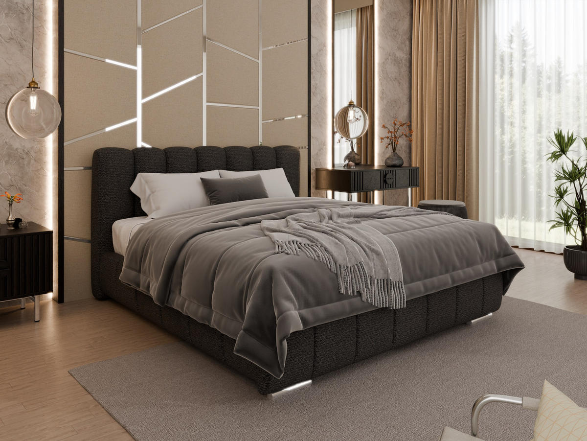 POLSTERBETT Zaira 160x200cm – Elegantes Polsterbett für modernen Wohnstil , Taschenfederkernmatratze Pocket KOKOS (20cm), schwarz - Schwarz, Holz (160/200cm) - Panda Möbel