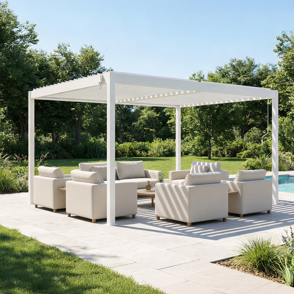 PERGOLA BIOKLIMATISCHE SELBSTTRAGENDE Piana weißem 4m x 3m - Weiß, Metall (304/218/304cm) - Cazeboo
