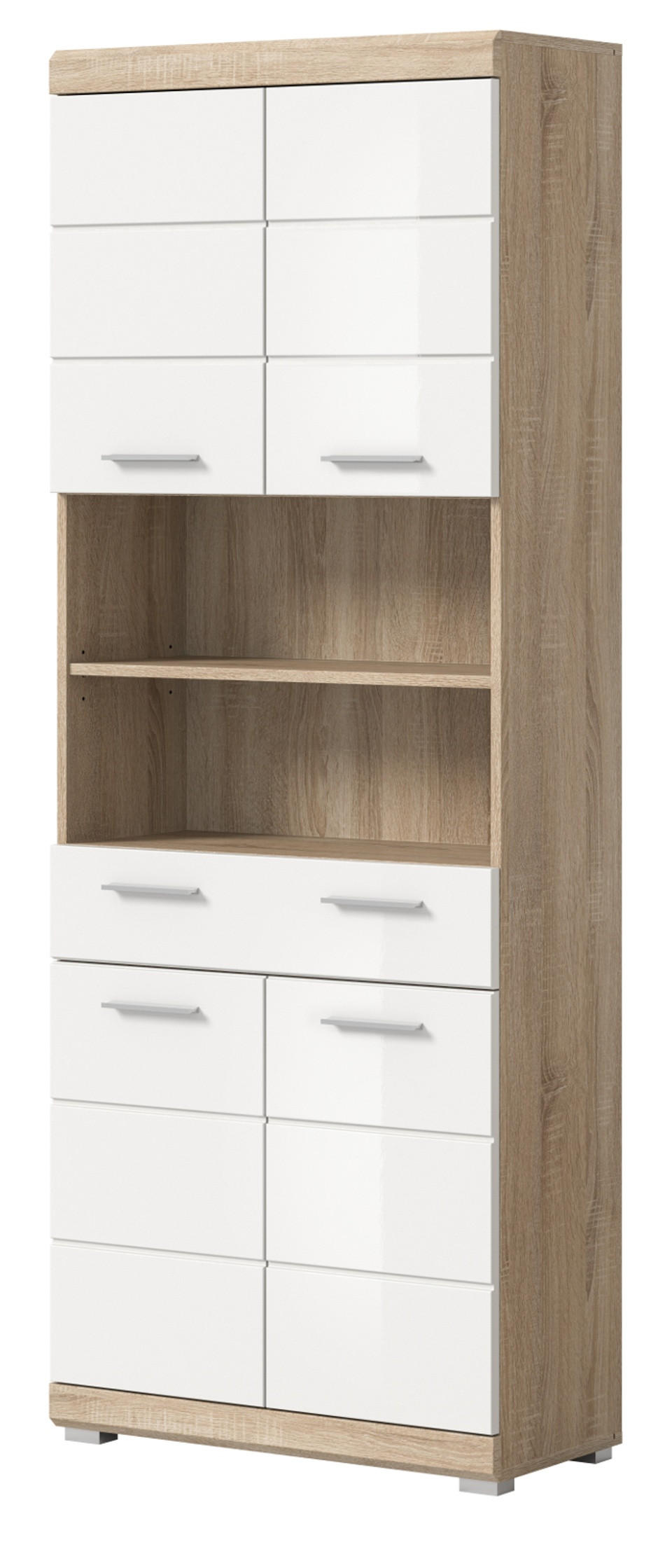 Inn.Furn Hochschrank Weiß Hochglanz, Eiche 74x191x31 cm