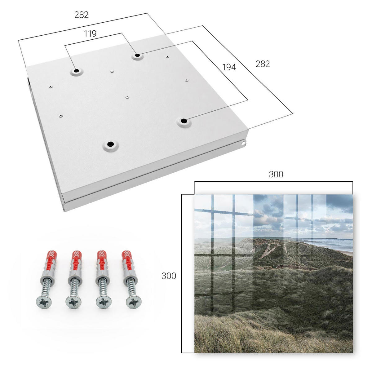 SCHLÜSSELBOX Weiß 30x30 cm – Türöffnung nach rechts - Grüne Hügel - Grün, Metall (30/30/5cm) - TULUP
