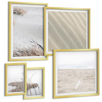 BILDER SET 5er Set - 50x50 cm & 20x30 cm & 40x60 cm Goldrahmen - Vegetation am Wasser im Sommer - Goldfarben, Kunststoff (40/60cm) - TULUP