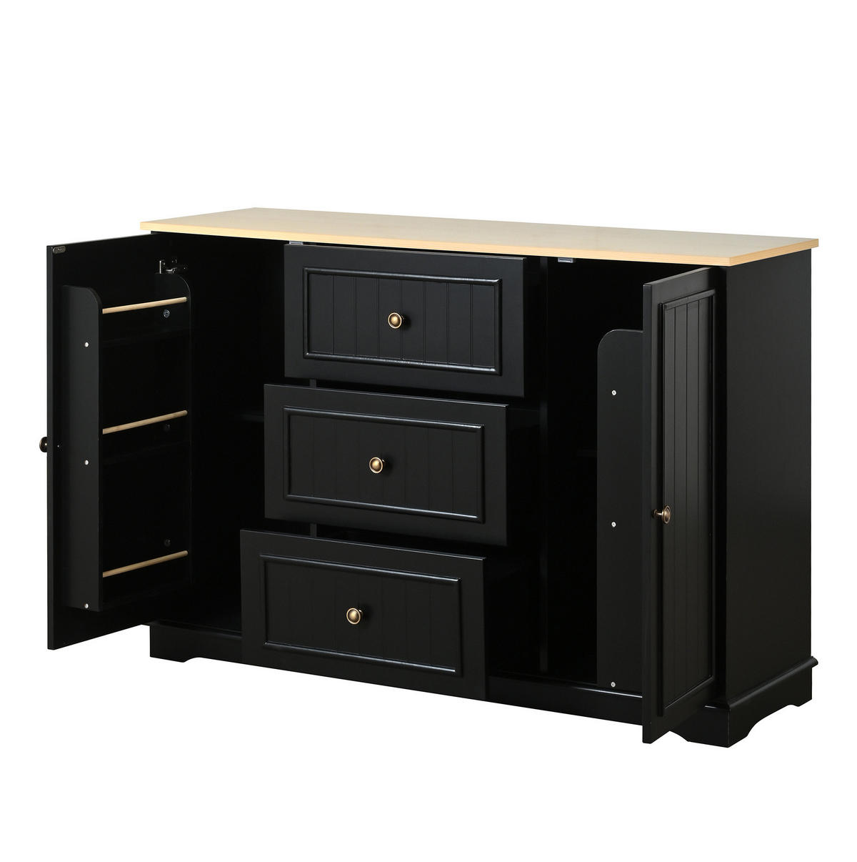 SIDEBOARD 126/40/86 cm Schwarz aus MDF mit 3 Schubladen und Türen - Schwarz, Holzwerkstoff (40/86/126cm) - OKWISH