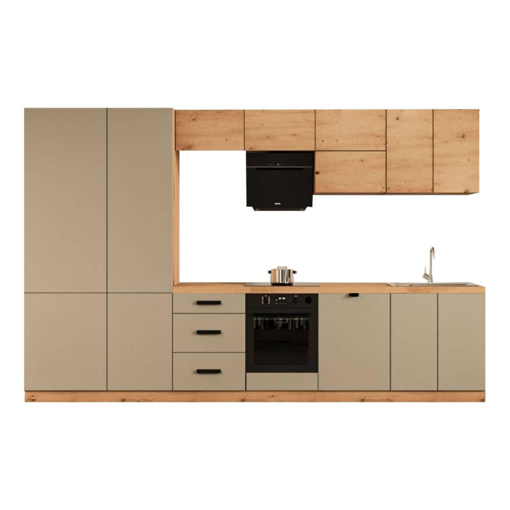 KÜCHENZEILE 360 cm - Langen KL19-M360 - in Beige / Artisan Eiche - Beige/Schwarz, Holz/Metall (360/212/58cm)