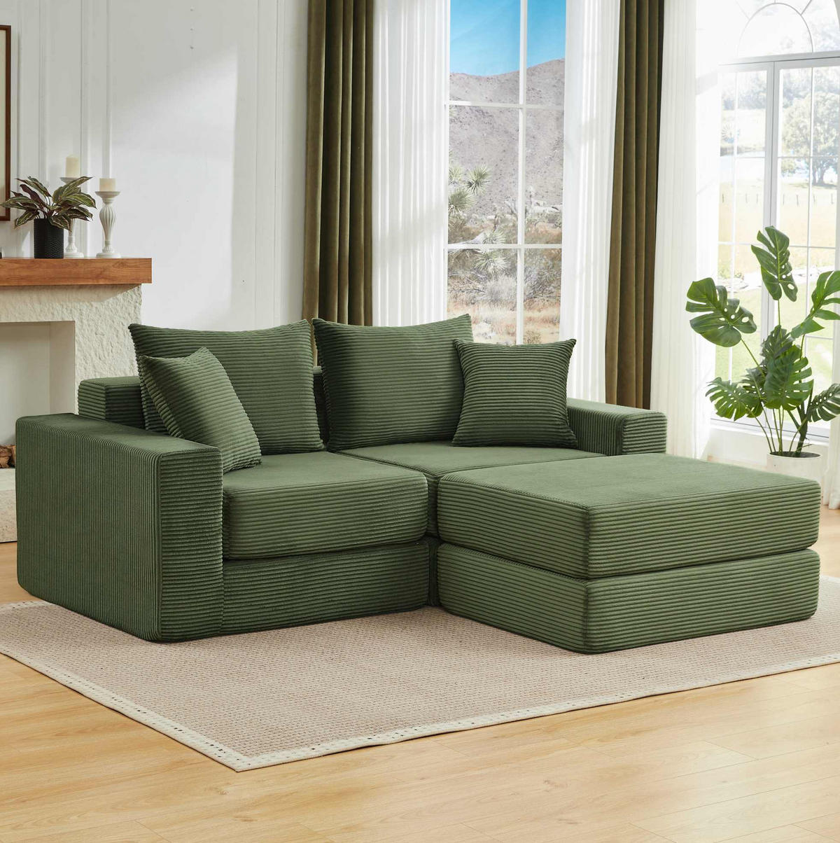 SOFA modulares Design Cord Grün - Grün, Kunststoff (96/259.5cm) - Meubliv