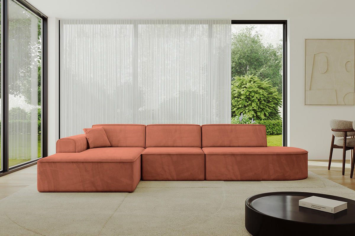ECKSOFA Ottomane Links IREA-L2-v3 - 318x165x76 cm Apricot - Koralle, Holzwerkstoff/Textil (318/165cm) - ALTDECOR