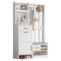 GARDEROBE Flurmöbel mit Schuhbank, Schubladen, Klappfach, Haken und Lochwand, Polsterbank MDF platzsparend Weiß - Weiß, Holzwerkstoff (110/175.5/35cm) - EVRYAE
