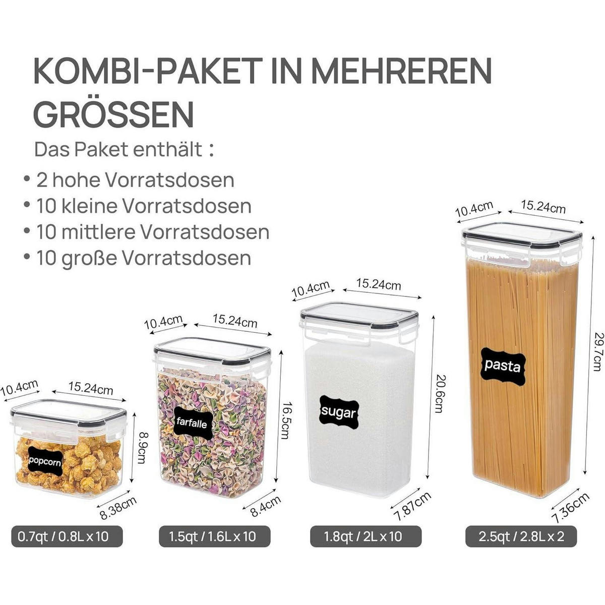 VORRATSDOSEN-SET 32-teilig luftdicht BPA-frei stapelbar - Multicolor, Kunststoff (15.2/10.4/29.7cm)