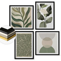 WANDBILDER 4er-Set - 50x50 cm & 40x60 cm Schwarzer Rahmen - Blätter geometrische Formen abstrakt - Schwarz, Kunststoff (50/50cm) - ArtPrintCave