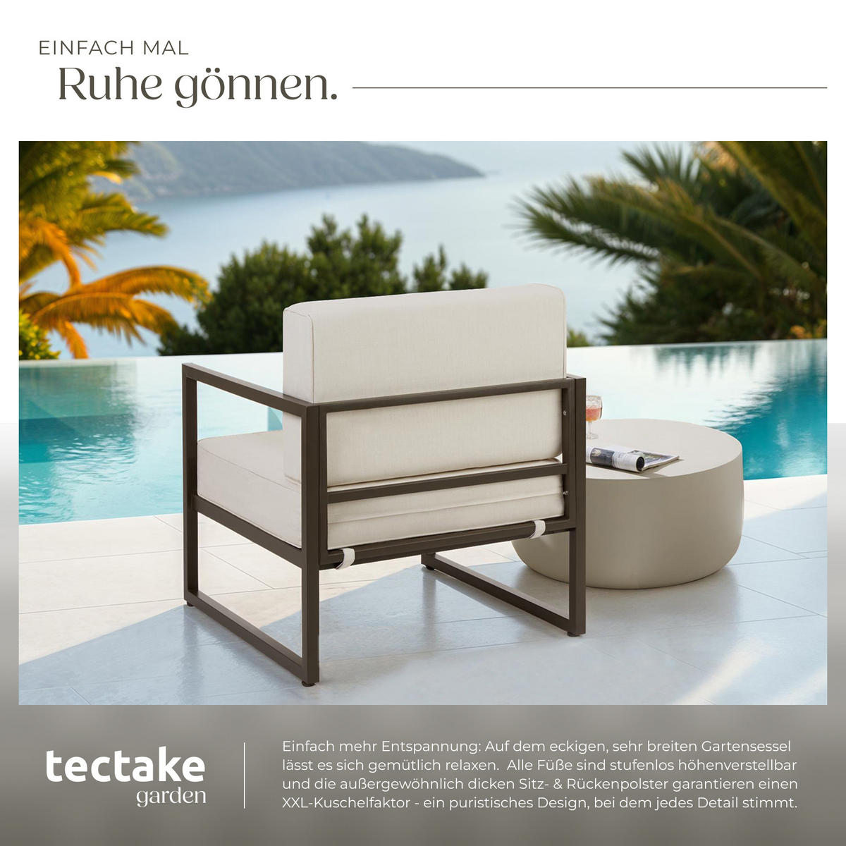 GARTEN-LOUNGESESSEL Comosa,74 x 78 x 85 cm,braun/beige - Beige/Braun, Textil (74/85/78cm) - tectake