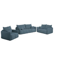 SOFASET Morgano 3-2-1 - Blau, Holzwerkstoff/Textil (216/86/102cm) - Fun Möbel