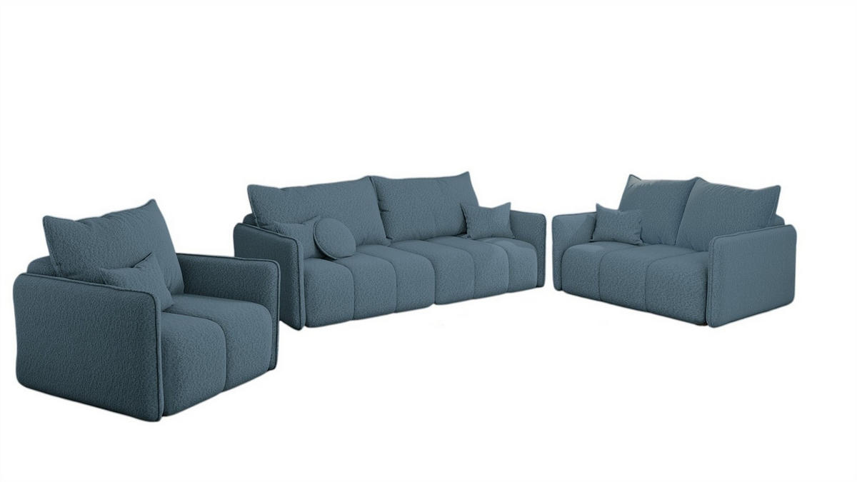 SOFASET Morgano 3-2-1 - Blau, Holzwerkstoff/Textil (216/86/102cm) - Fun Möbel