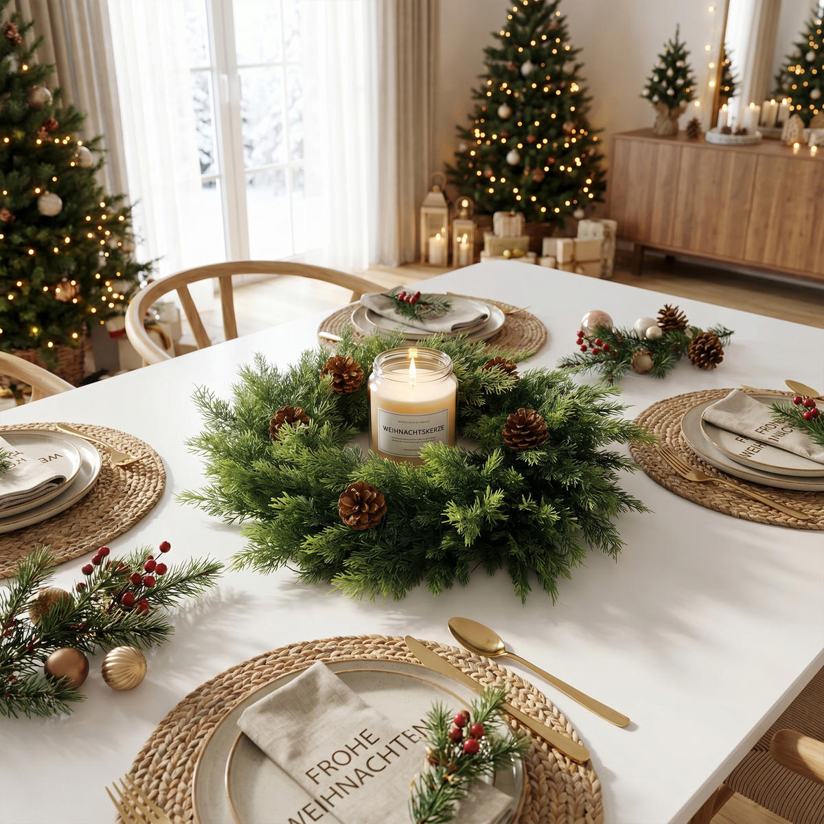 WEIHNACHTSKRANZ HTHD0296 - Grün, Kunststoff (52cm) - Hometopia