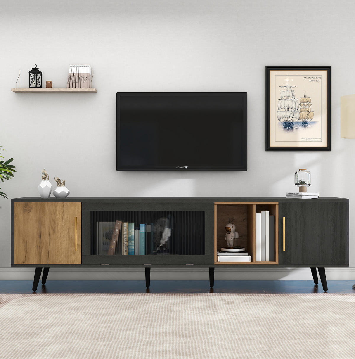 TV-LOWBOARD 200/40/55,5 cm mit 3 Türen und Kabeldurchlass - Grau, Holzwerkstoff (200/55.5/40cm) - BEAOK
