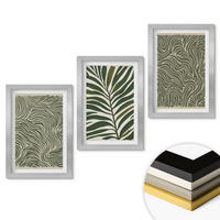WANDBILDER 3er Set - 20x30 cm Silberner Rahmen - Blattmuster wellenförmige Formen - Silberfarben, Kunststoff (20/30cm) - ArtPrintCave