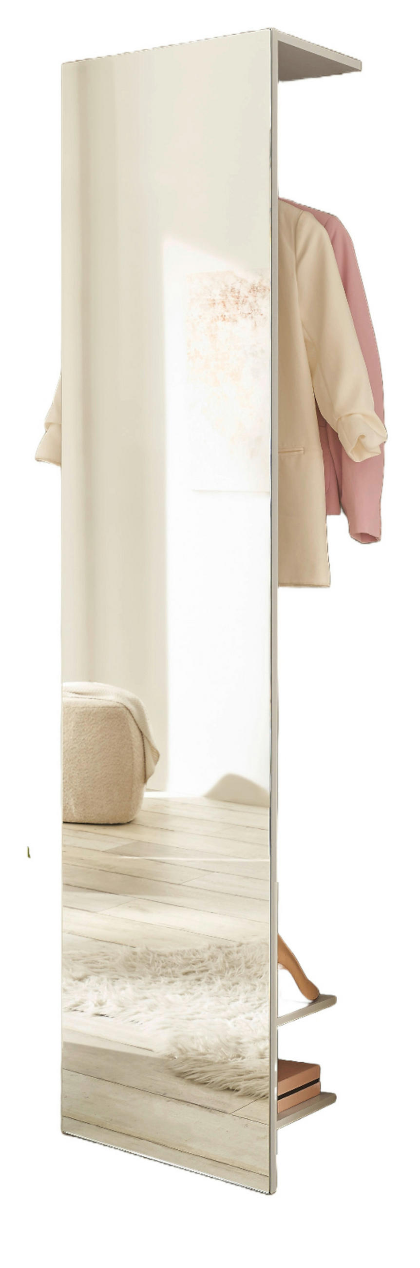 GARDEROBE weiß 50 cm, Kompaktgarderobe mit Spiegel - Schwarz/Weiß, Glas/Holzwerkstoff (50/200/30cm) - Furn.Design