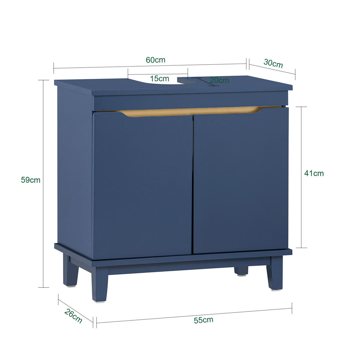 WASCHBECKENUNTERSCHRANK Blau - Blau, Holz/Holzwerkstoff (60/59/30cm) - SoBuy