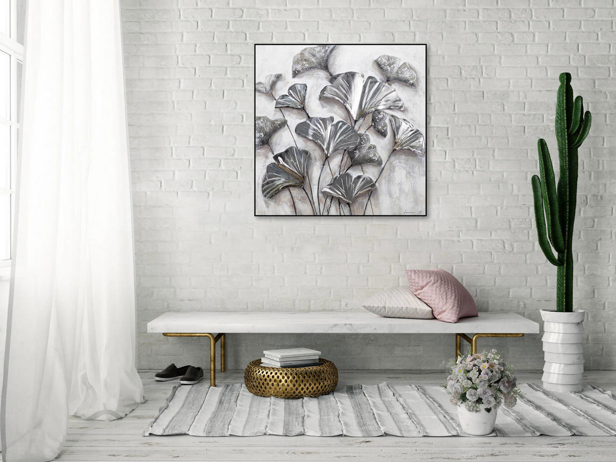 ACRYLBILD HANDGEMALT 80/80 cm - Weiß/Grau, Holz/Textil (1.7/80cm) - KUNSTLOFT