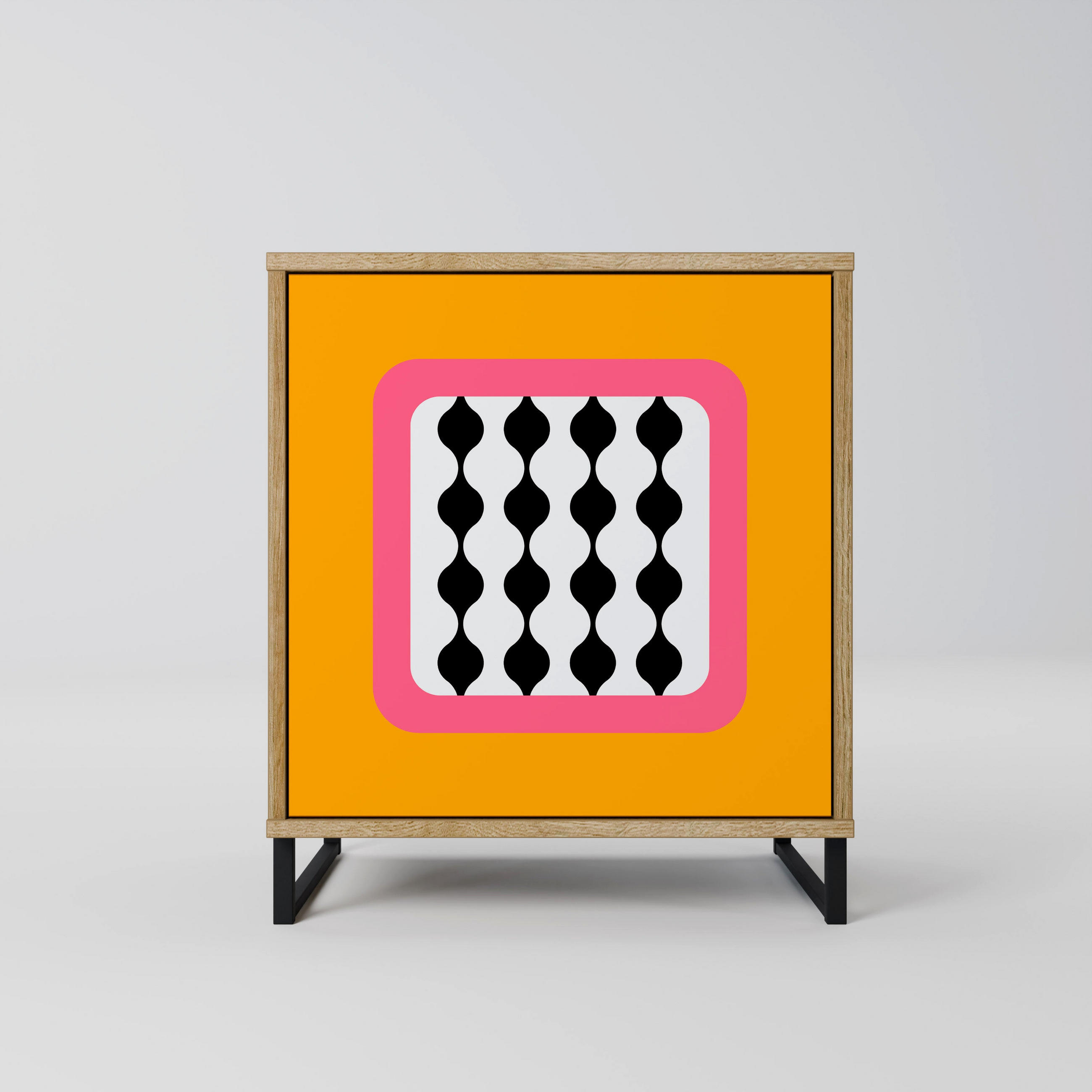 SIDEBOARD TEARS IN HEAVEN, Eichefarben, 57,5x42x67,5 cm, Schwarze Metall-Rahmenfüße - Eichefarben/Multicolor, Holzwerkstoff/Metall (57.5/67.5/42cm) - SpaceRebels
