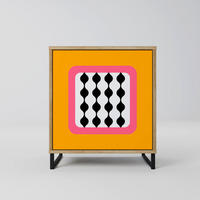 SIDEBOARD TEARS IN HEAVEN, Eichefarben, 57,5x42x67,5 cm, Schwarze Metall-Rahmenfüße - Eichefarben/Multicolor, Holzwerkstoff/Metall (57.5/67.5/42cm) - SpaceRebels