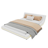 BODENBETT aus PU 140x200 cm Weiß mit LED-Umgebungsbeleuchtung und pflegeleichter Oberfläche - Weiß, Leder (90/200cm) - Modfu