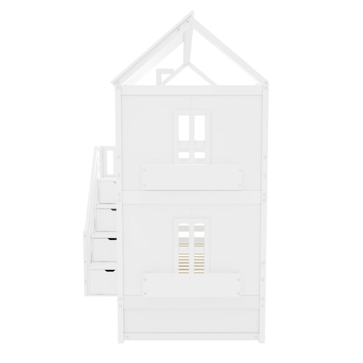 KINDERBETT 90x200cm Weiß Mit Stauraumtreppe Schubladen Regalen - Weiß, Holzwerkstoff (90/200cm) - FLIEKS