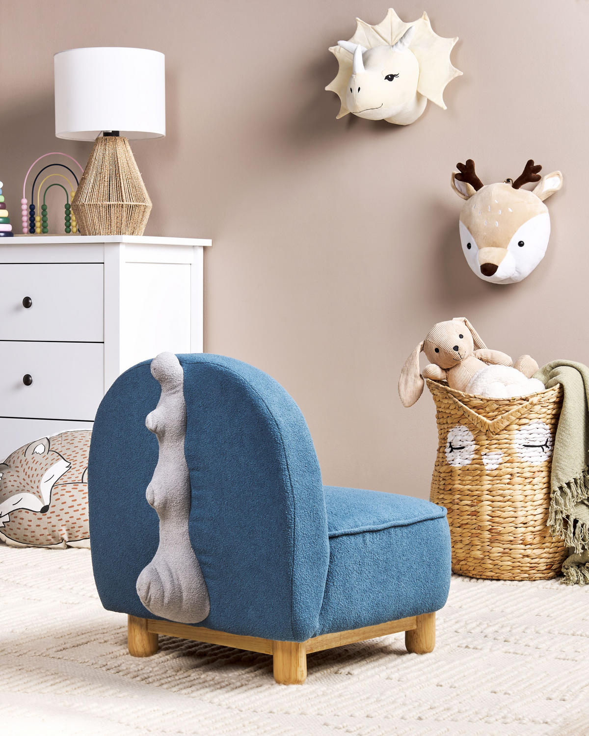 KINDERSESSEL Dinosaurier Stoff Blau Faborg - Blau/Dunkelgrau, Textil (50/56/47cm) - Beliani