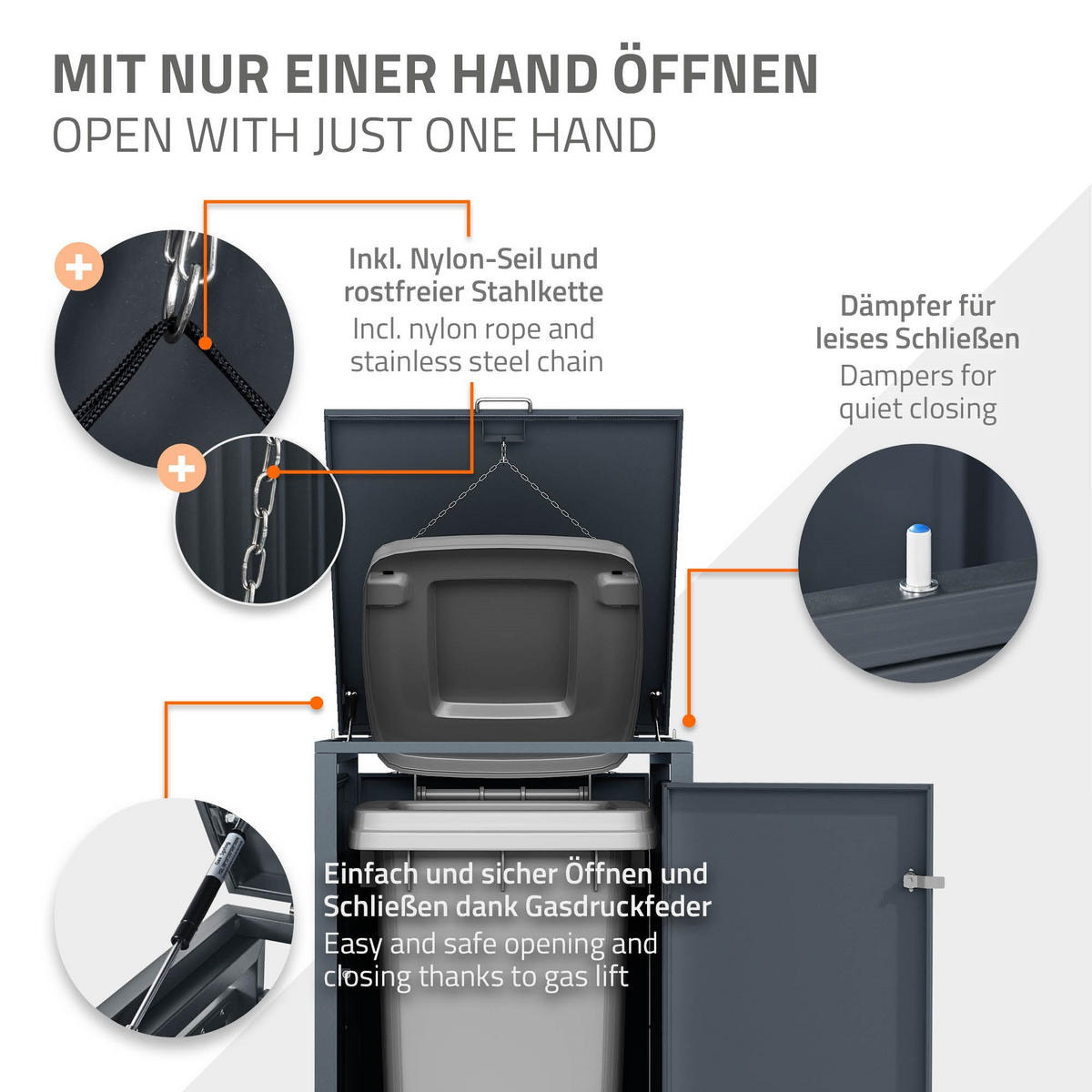 MÜLLTONNENBOX 1er Anthrazit-Lärchenoptik - Hellbraun, Metall (80/116.3/68cm) - ML-DESIGN