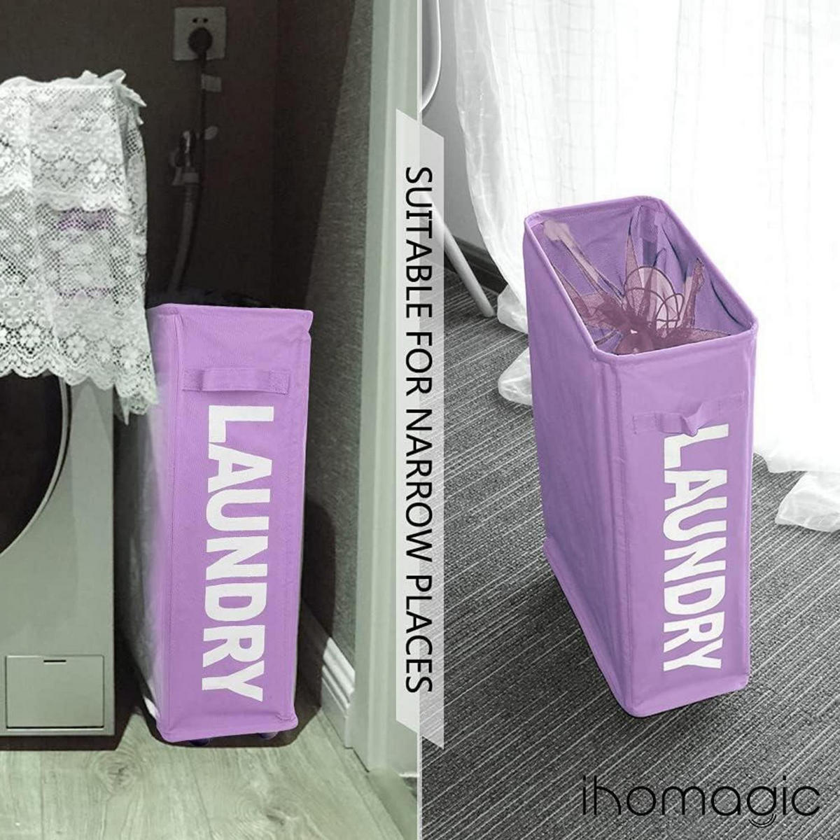 WÄSCHEKORB mit Rollen 40L Violett - Lila, Textil (18.5/57.9/38.9cm)